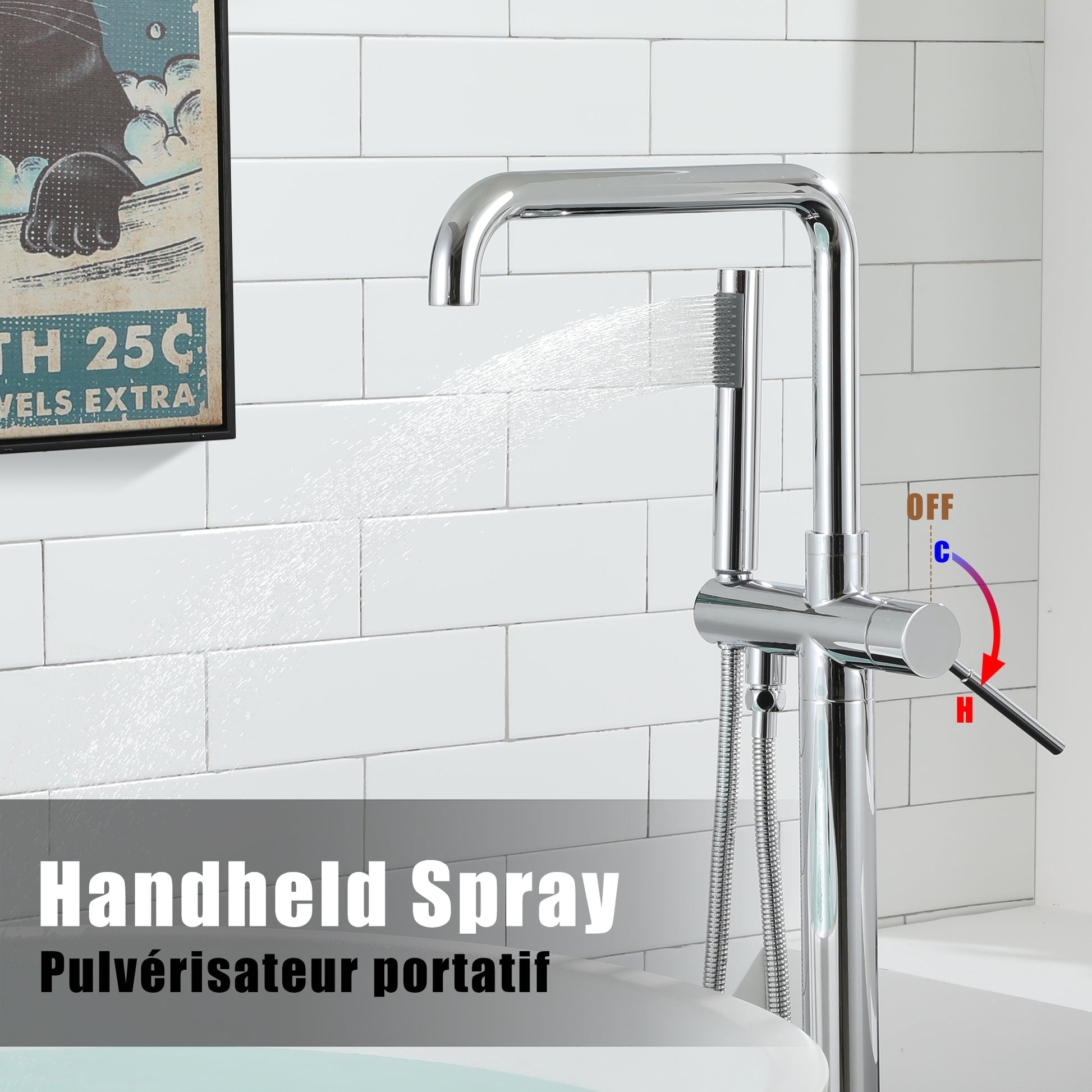 Freestanding Bathroom Bathtub Faucet with Hand Shower