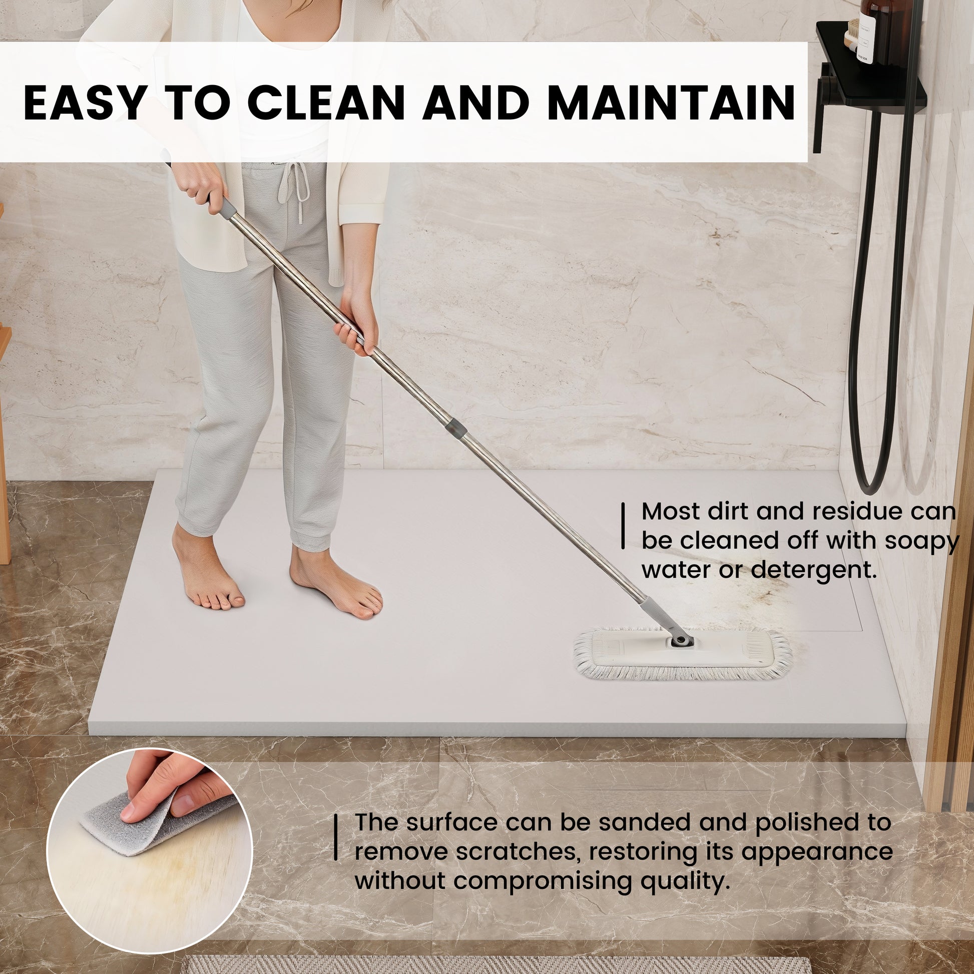 European-Style SMC Shower Base with Anti-Slip Design in Black or White