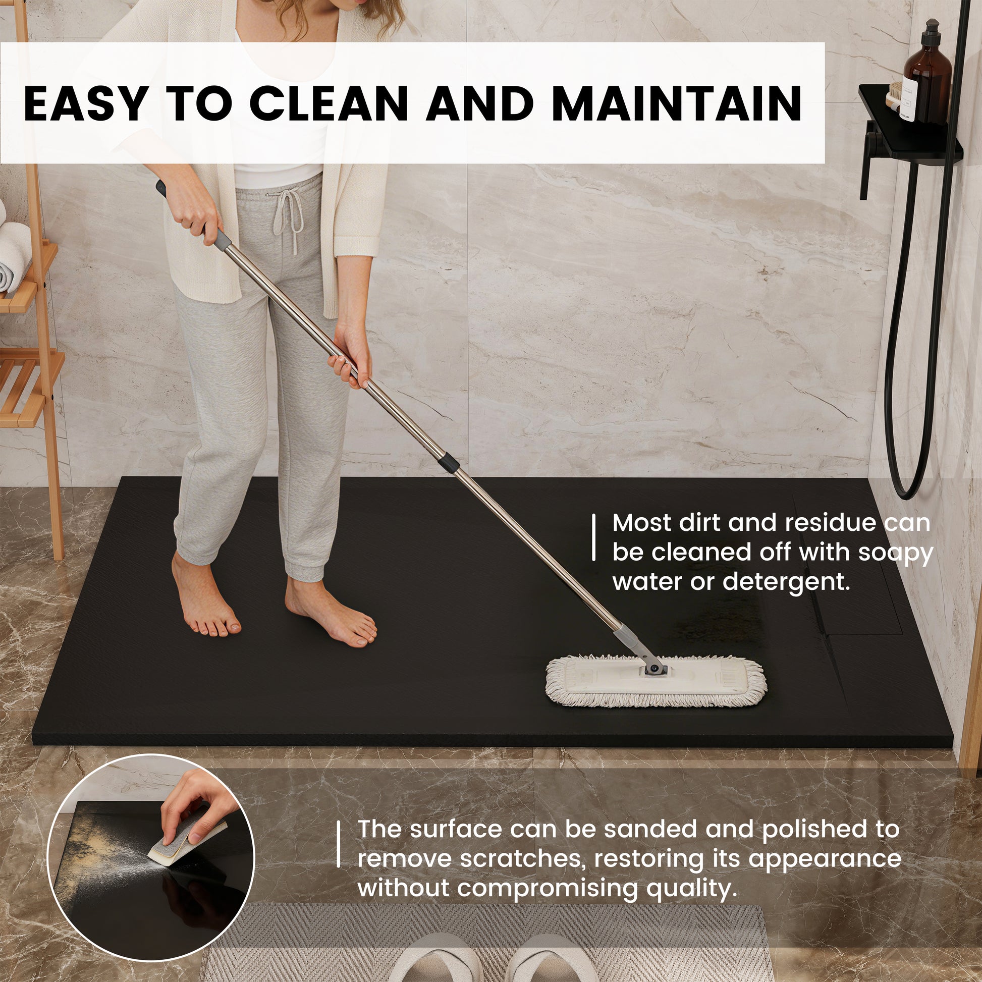European-Style SMC Shower Base with Anti-Slip Design in Black or White