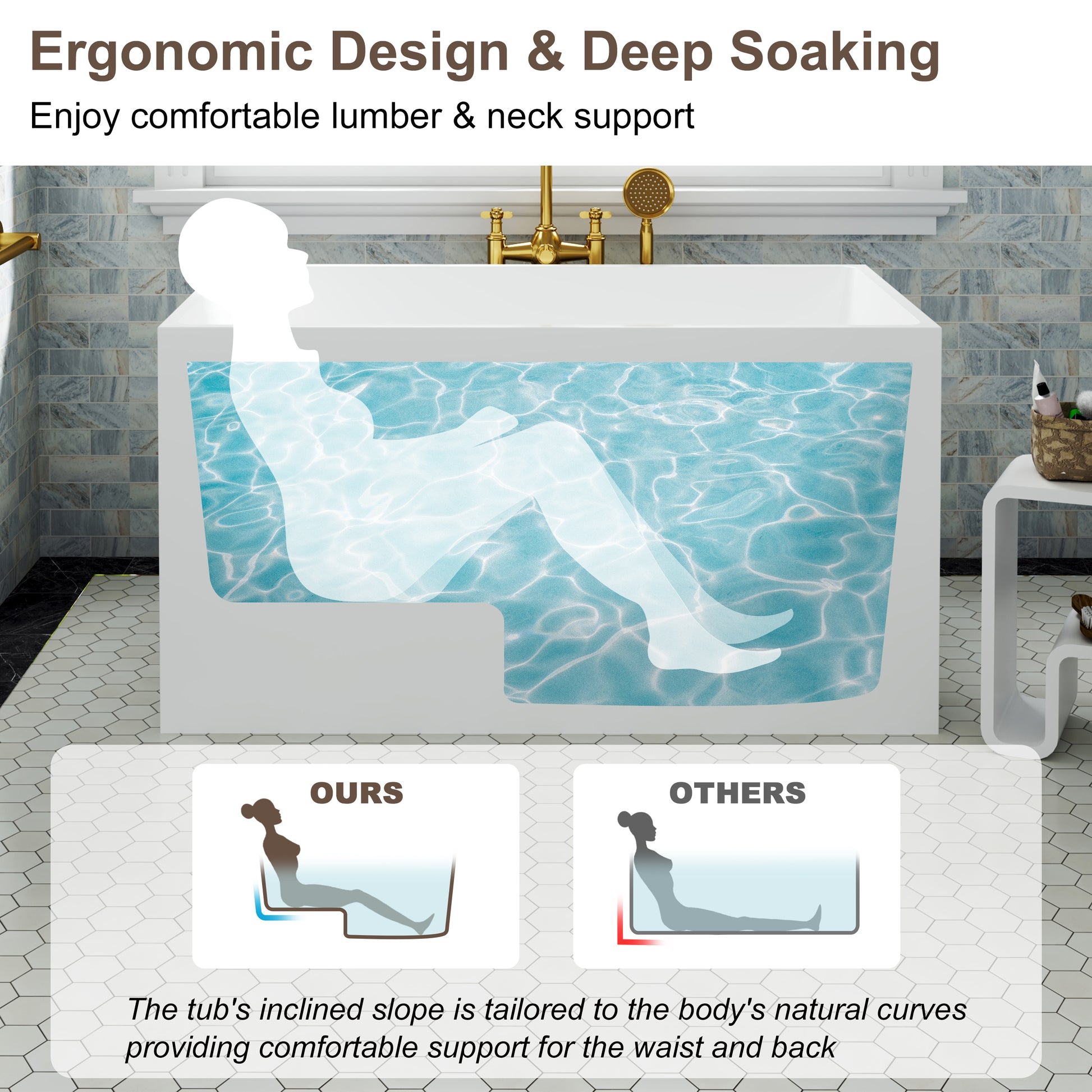 CasaCrylic 43" Scandinavian Minimalist Acrylic Freestanding Bath Tubs with Built-In Seat