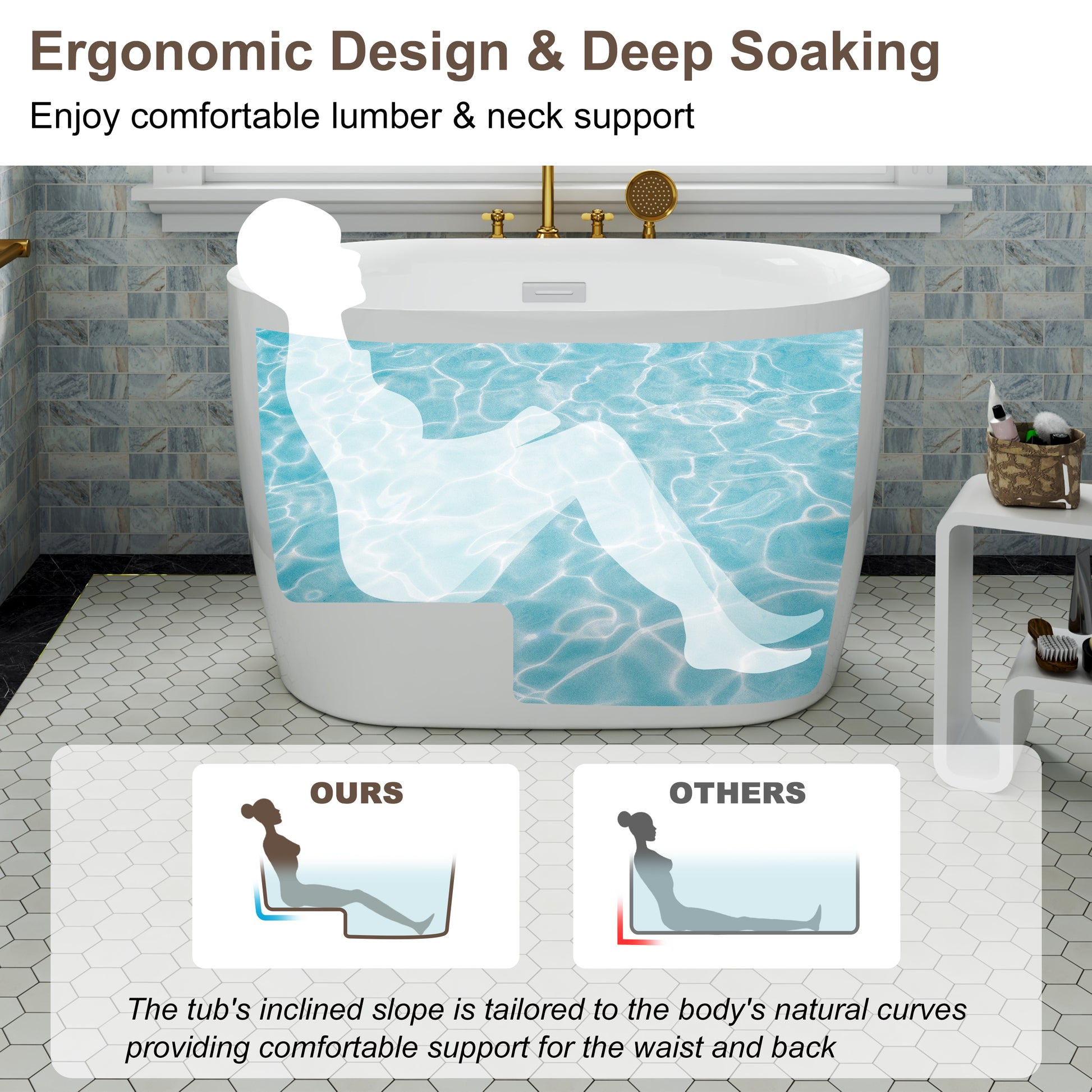 43" Transitional Acrylic Freestanding Bathtub with Built-In Seat