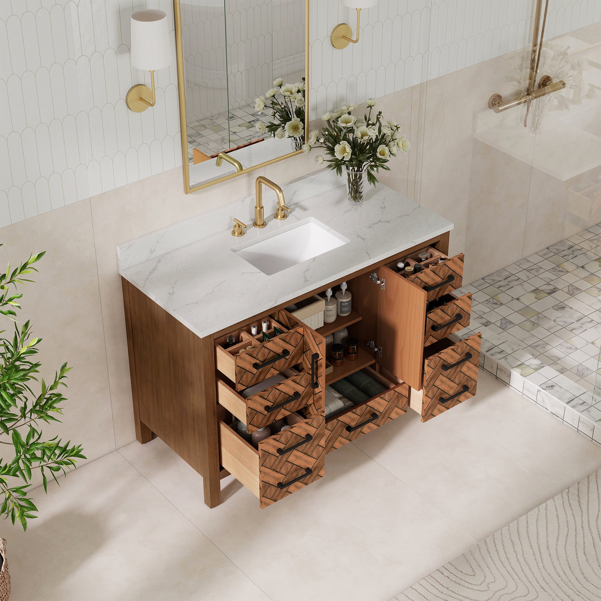48" Bathroom Vanity with Engineering Stone Top & Single Sink