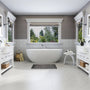 63" Matte White Solid Surface Freestanding Soaking Bathtub with Deck-Mount Faucet Set