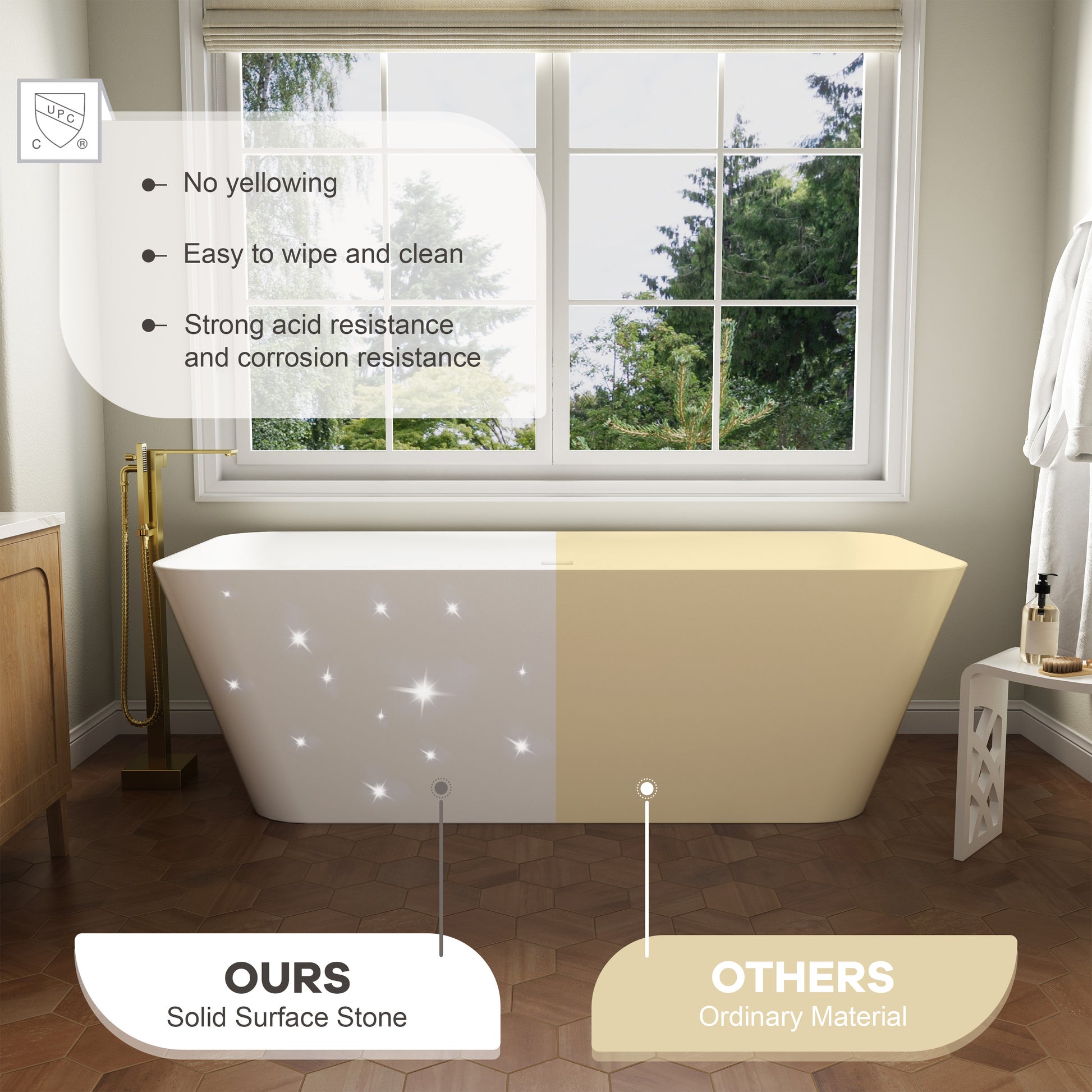 67" Rectangular Solid Surface Freestanding Soaker Tub in Matte White