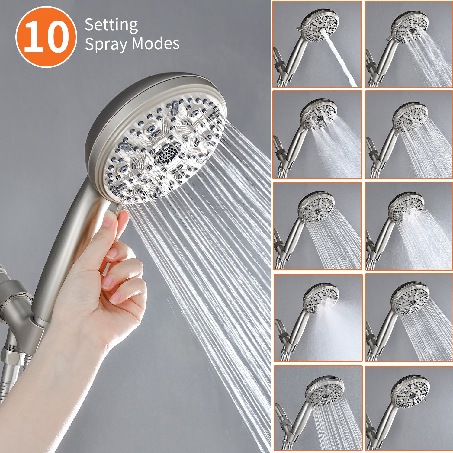 3-Handle Shower Faucet with 10-Function Handheld Shower in Brushed Nickel