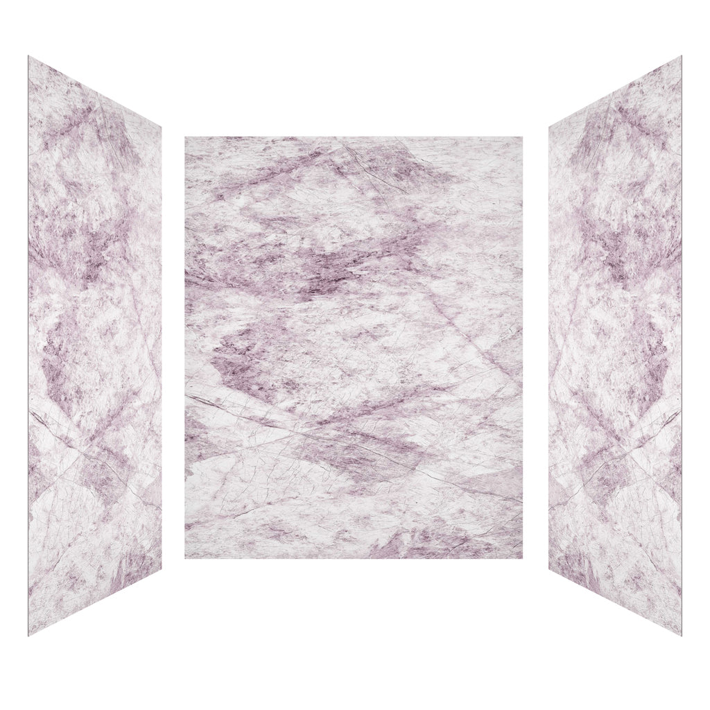 3-Piece Blush Vein White SMC Marble Shower Wall Panels for Modern Bathrooms