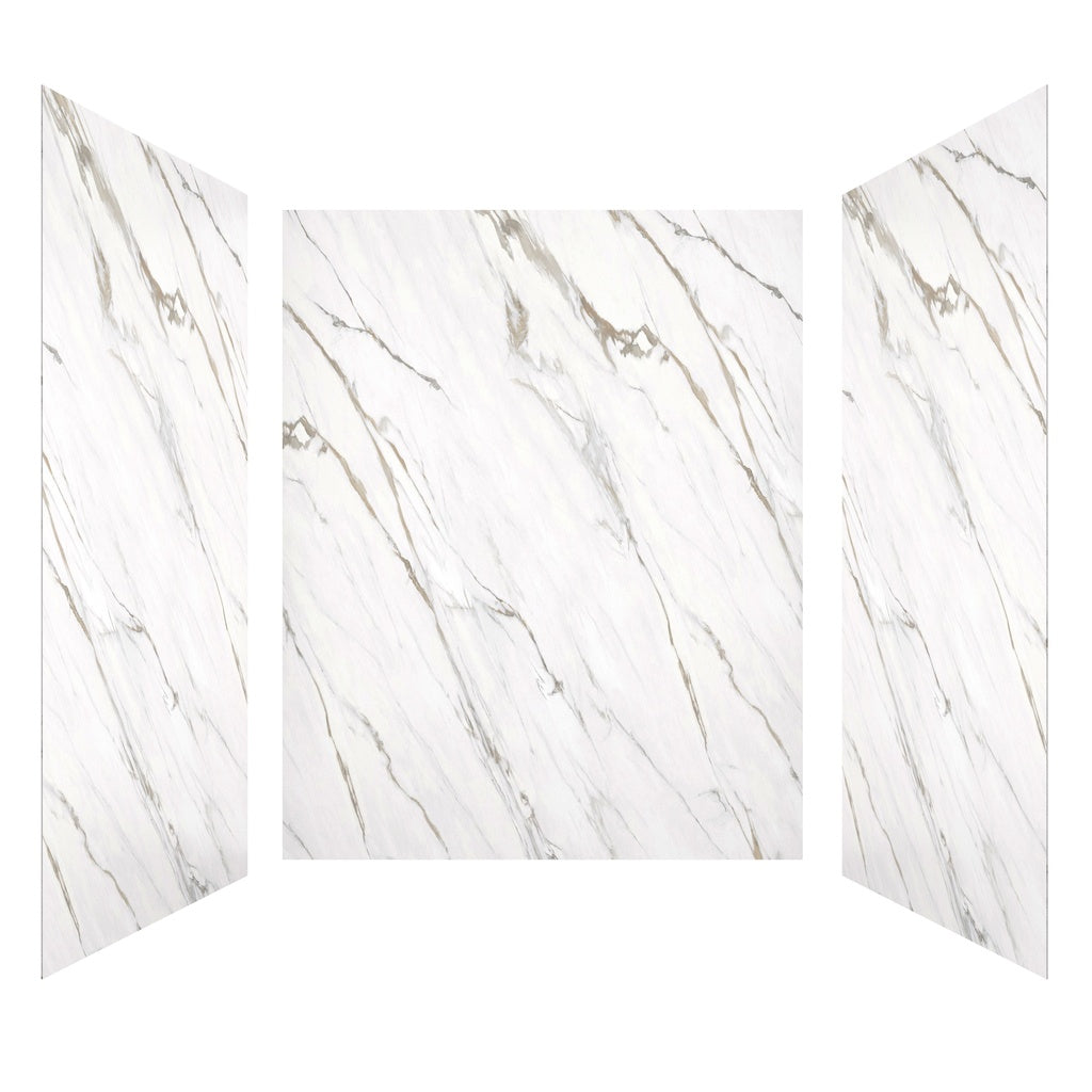 3-Piece Calacatta Gold White SMC Marble Shower Wall Panels for Luxury Shower Spaces