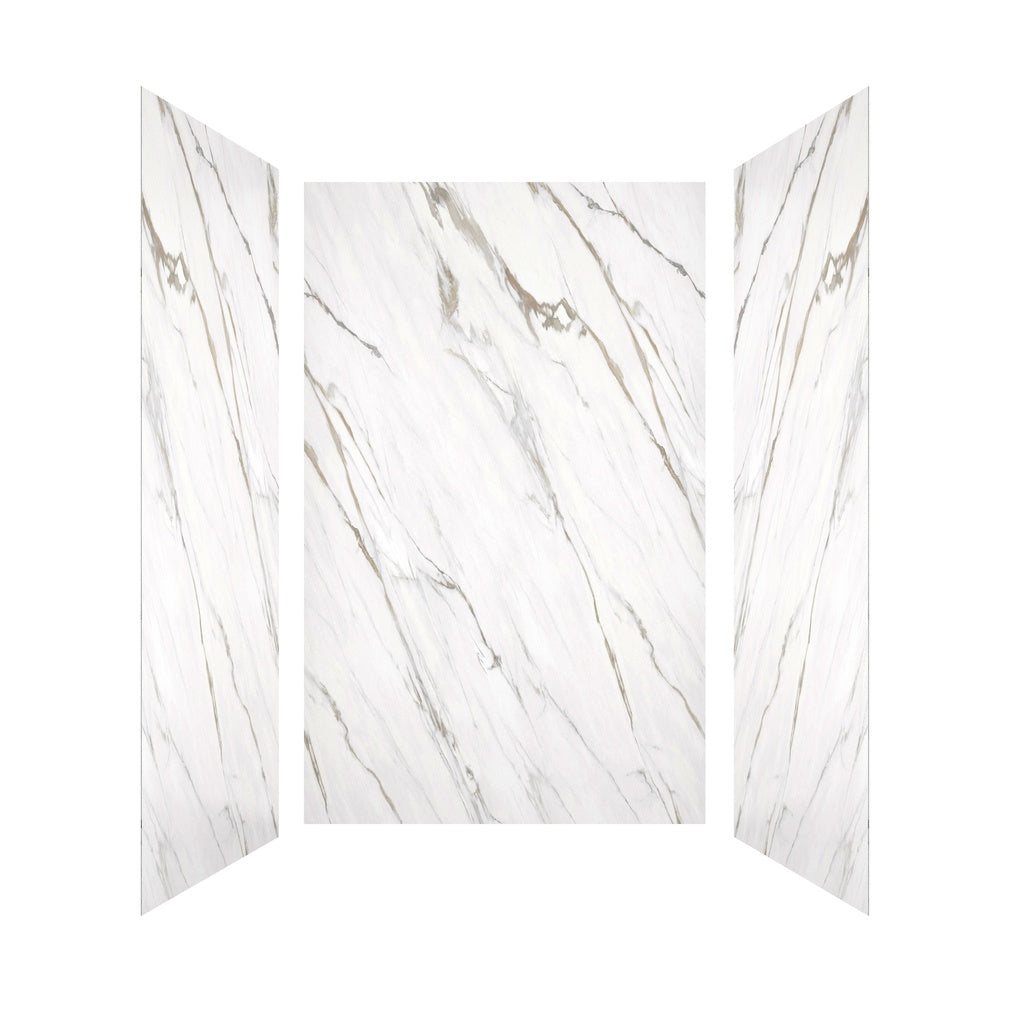 3-Piece Calacatta Gold White SMC Marble Shower Wall Panels for Luxury Shower Spaces