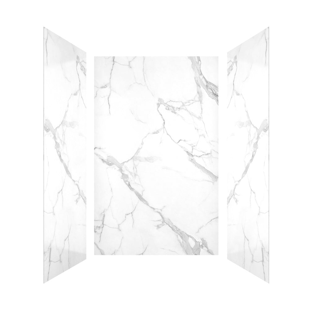 3-Piece Carrara White SMC Marble Shower Wall Panels for Contemporary Showers