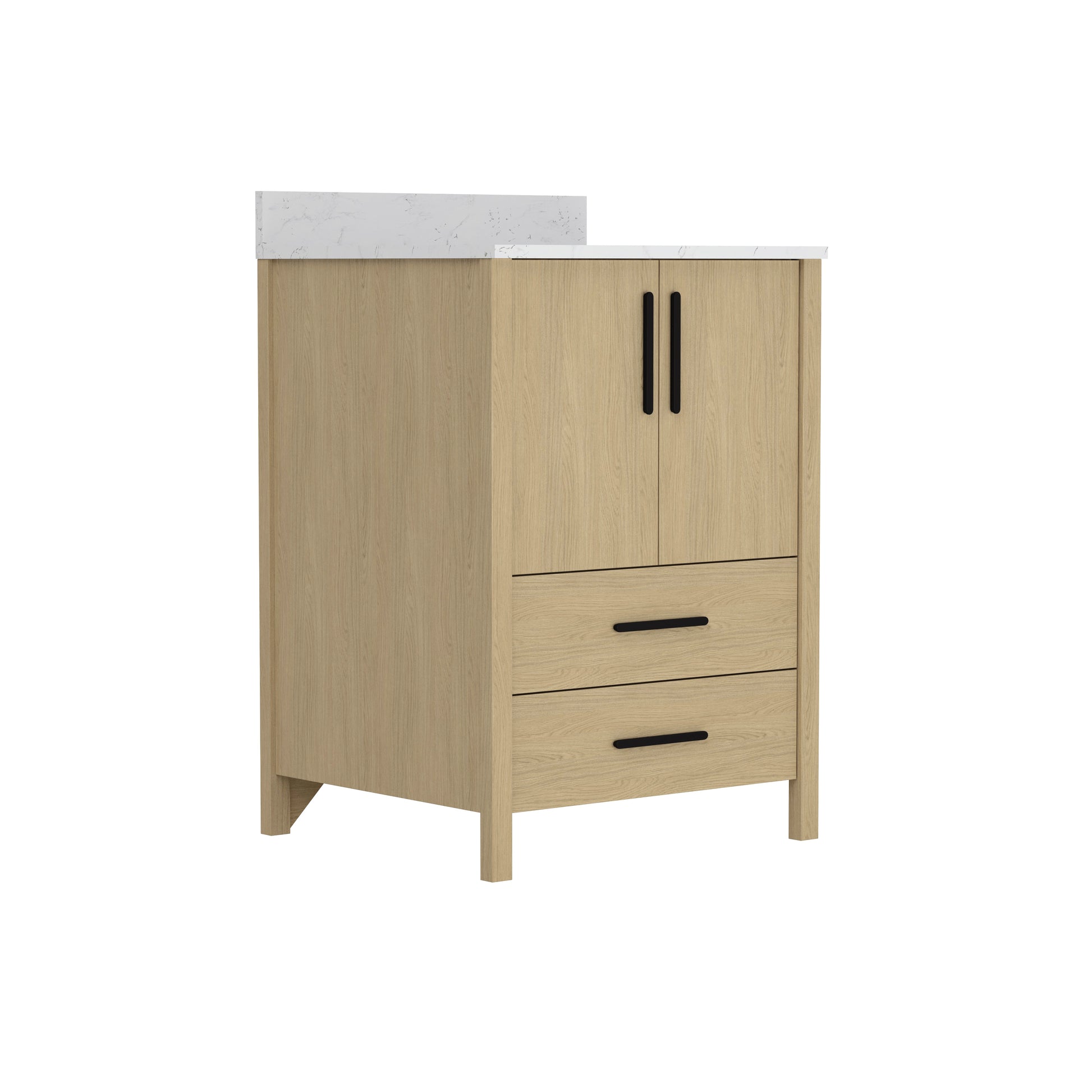 24"/36" Single Sink Bathroom Vanity with Light Natural Wood & Marble Top
