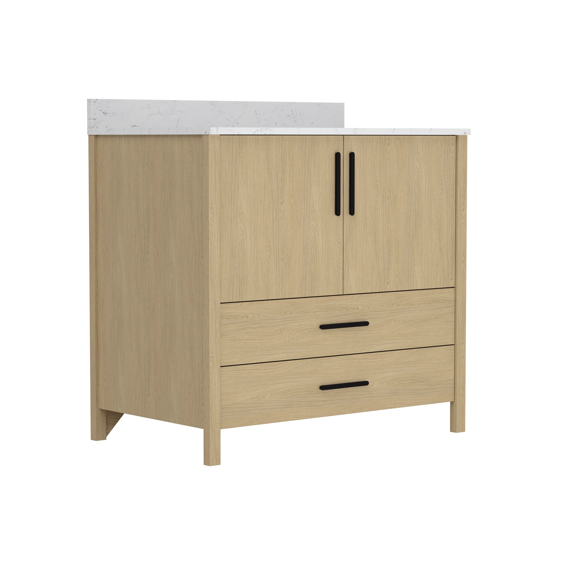 24"/36" Single Sink Bathroom Vanity with Light Natural Wood & Marble Top