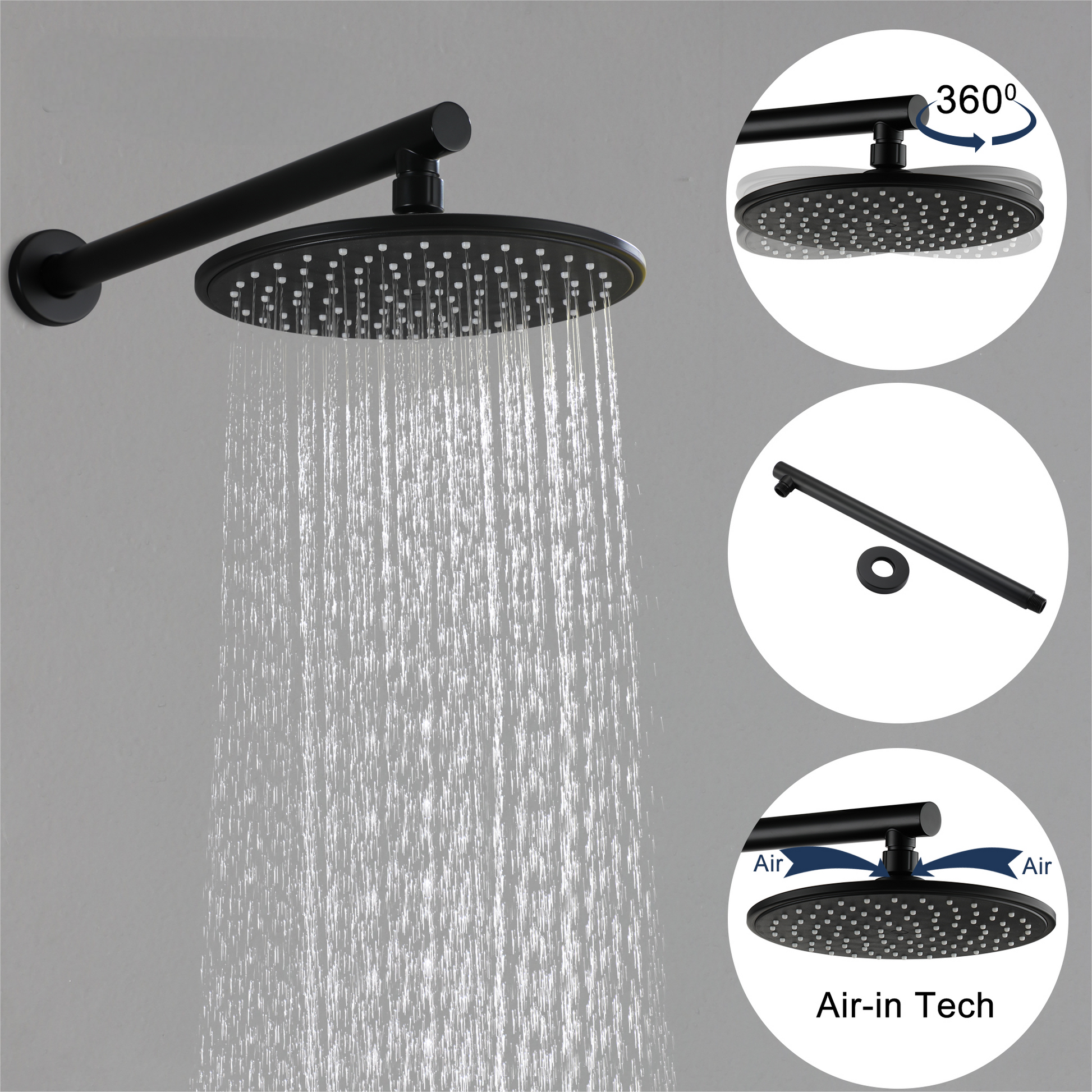 9" Wall Mounted Rain Shower System with Single Lever Handle & Pressure Balance Valve