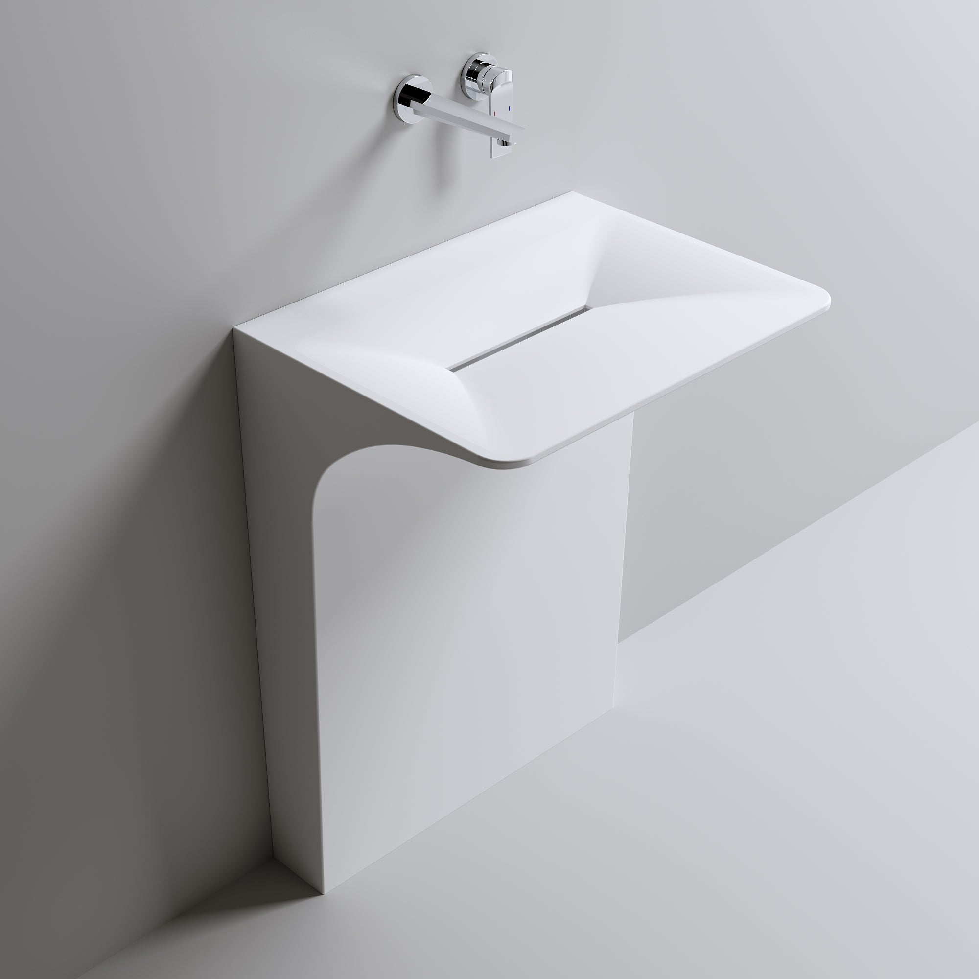 Architectural Matte White Solid Surface Wall-Mounted Pedestal Sink