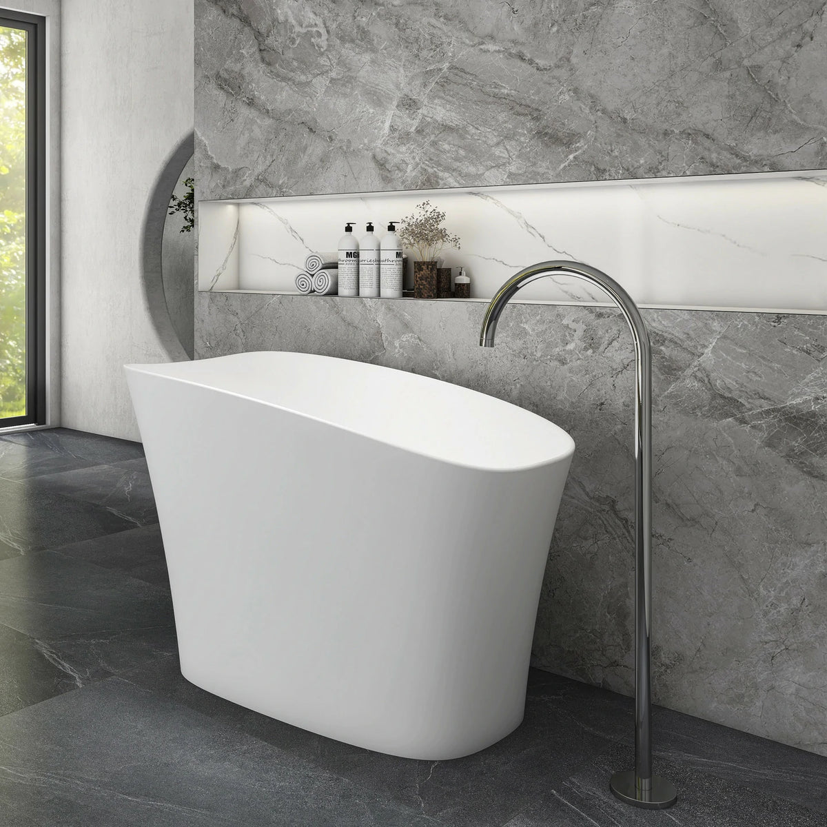 51 Inch Freestanding Solid Surface Deep Soaking Bathroom Bathtub with Seat