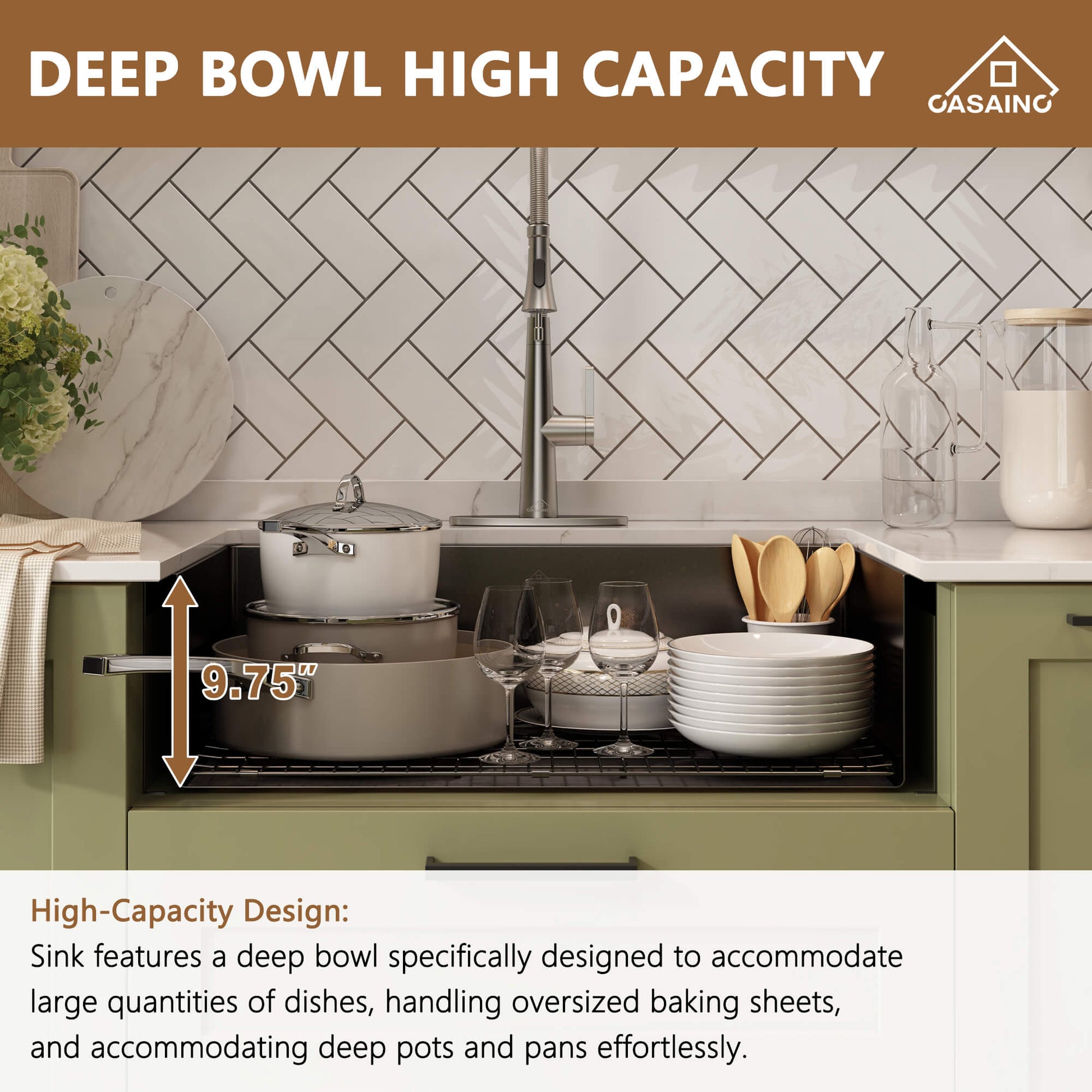 30"/33"/36" Premium 304 Stainless Steel Sink with PVD Finish with Quick Drainage & Silent Noise Reduction, Easy to Clean & Stylish