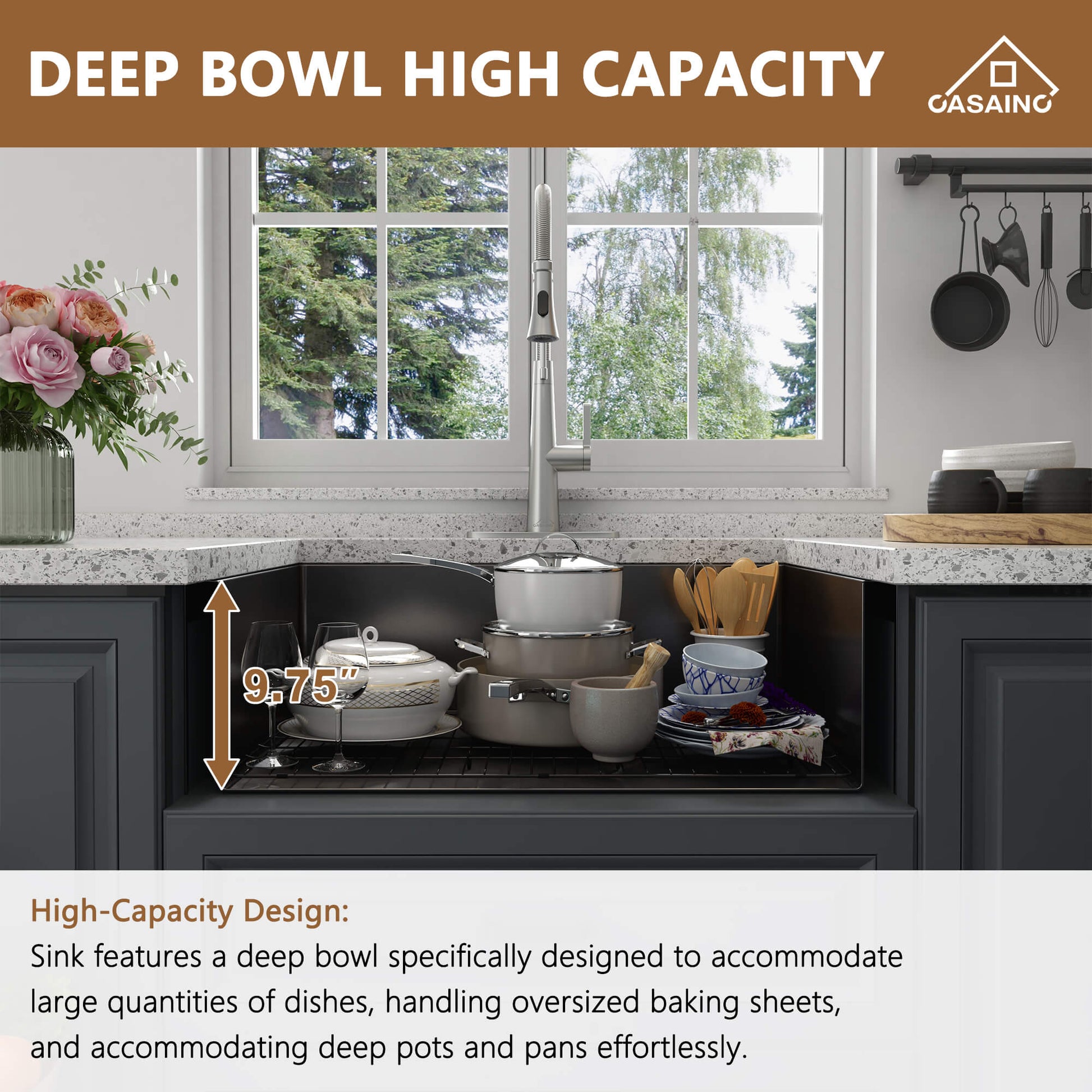 30"/33"/36" Premium 304 Stainless Steel Sink with PVD Finish with Quick Drainage & Silent Noise Reduction, Easy to Clean & Stylish