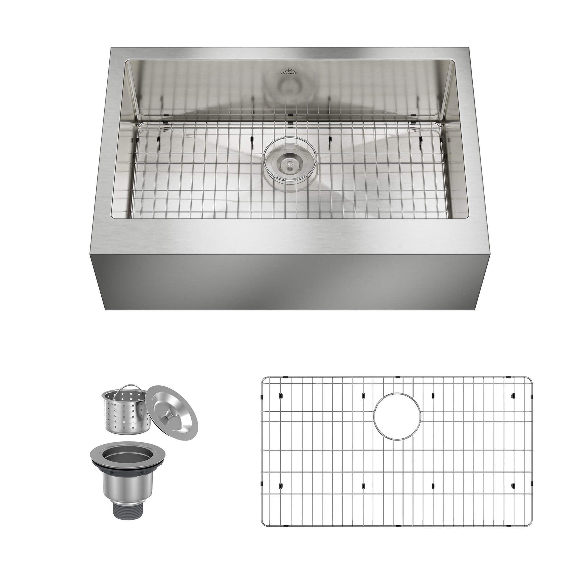 30"/33"/36" Premium All-in-One Deep Basin 304 Stainless Steel Kitchen Sink with Drain Rack,Golden R10 Radius, Smart Drainage, Noise Reduction Features,Innovative X-Shaped Drainage Steel Sink