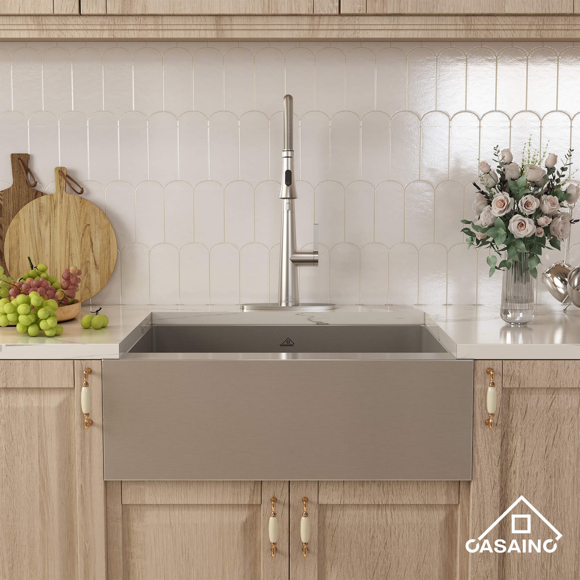 30"/33"/36" Premium All-in-One Deep Basin 304 Stainless Steel Kitchen Sink with Drain Rack,Golden R10 Radius, Smart Drainage, Noise Reduction Features,Innovative X-Shaped Drainage Steel Sink