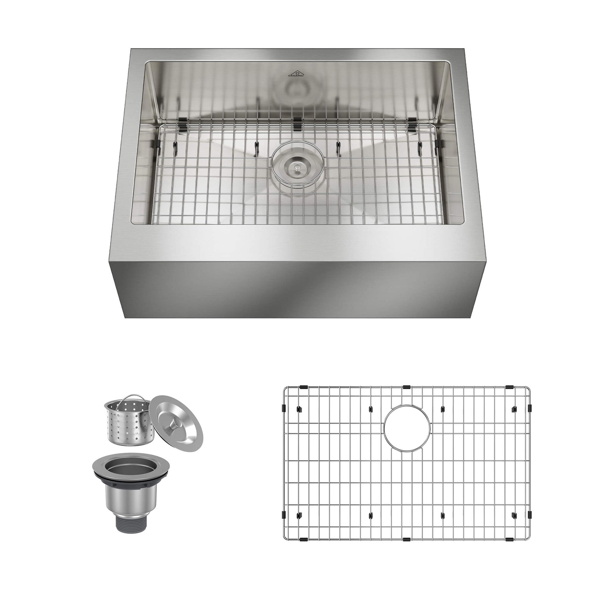 30"/33"/36" Premium All-in-One Deep Basin 304 Stainless Steel Kitchen Sink with Drain Rack,Golden R10 Radius, Smart Drainage, Noise Reduction Features,Innovative X-Shaped Drainage Steel Sink
