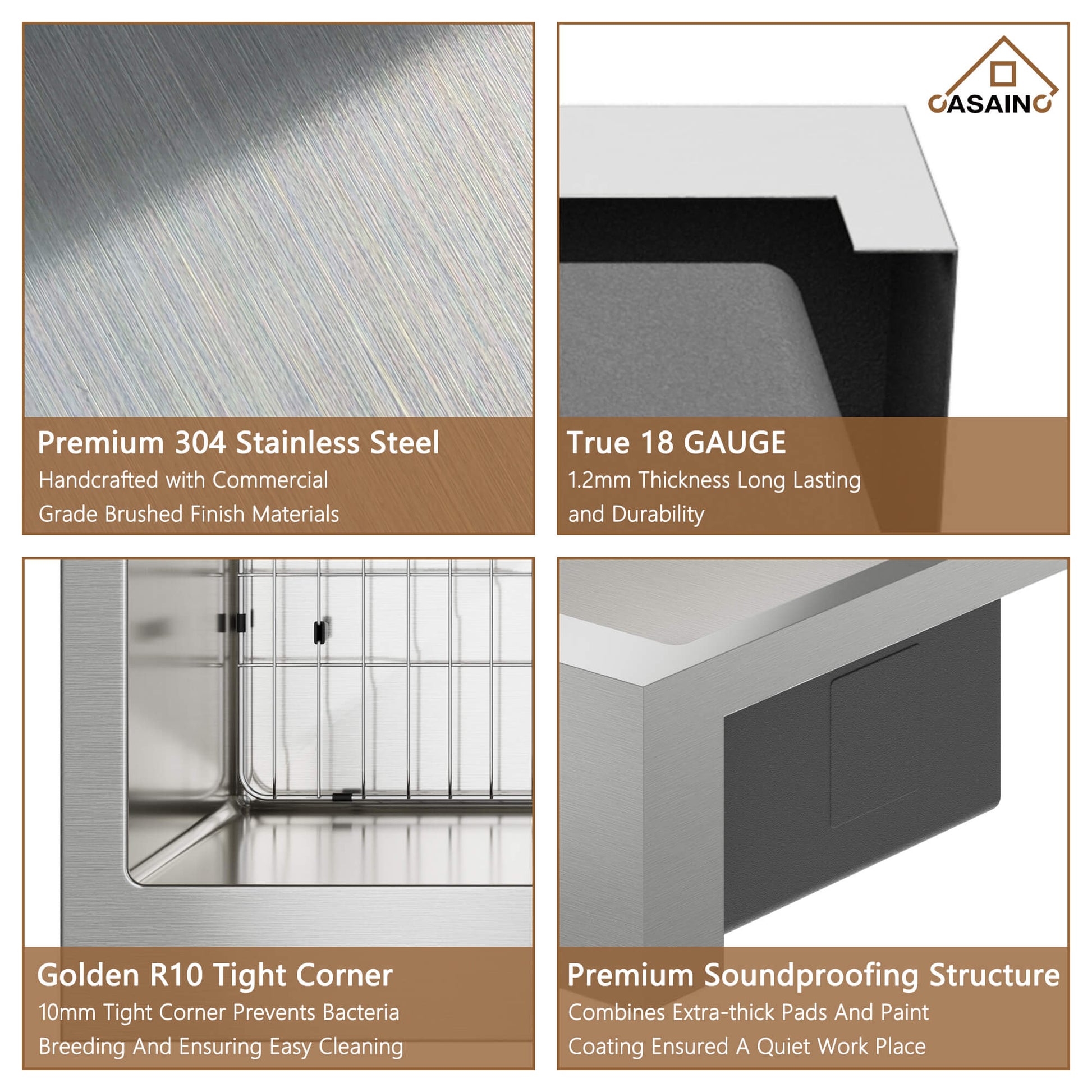 30"/33"/36" Premium All-in-One Deep Basin 304 Stainless Steel Kitchen Sink with Drain Rack,Golden R10 Radius, Smart Drainage, Noise Reduction Features,Innovative X-Shaped Drainage Steel Sink