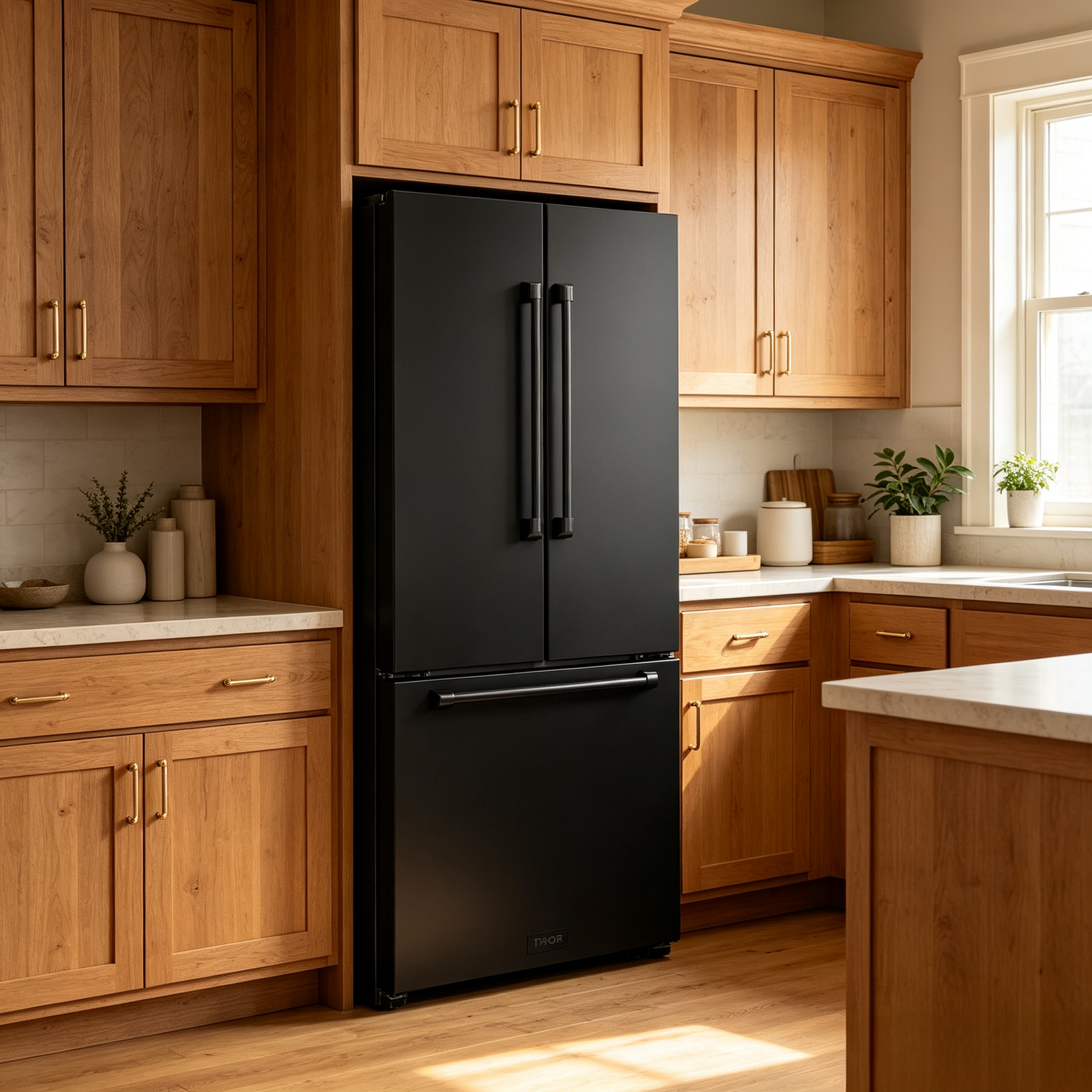 30 Inch 17.5 cu ft French Door Counter Depth Refrigerator with Ice Maker in Black | Gordon Ramsay Series