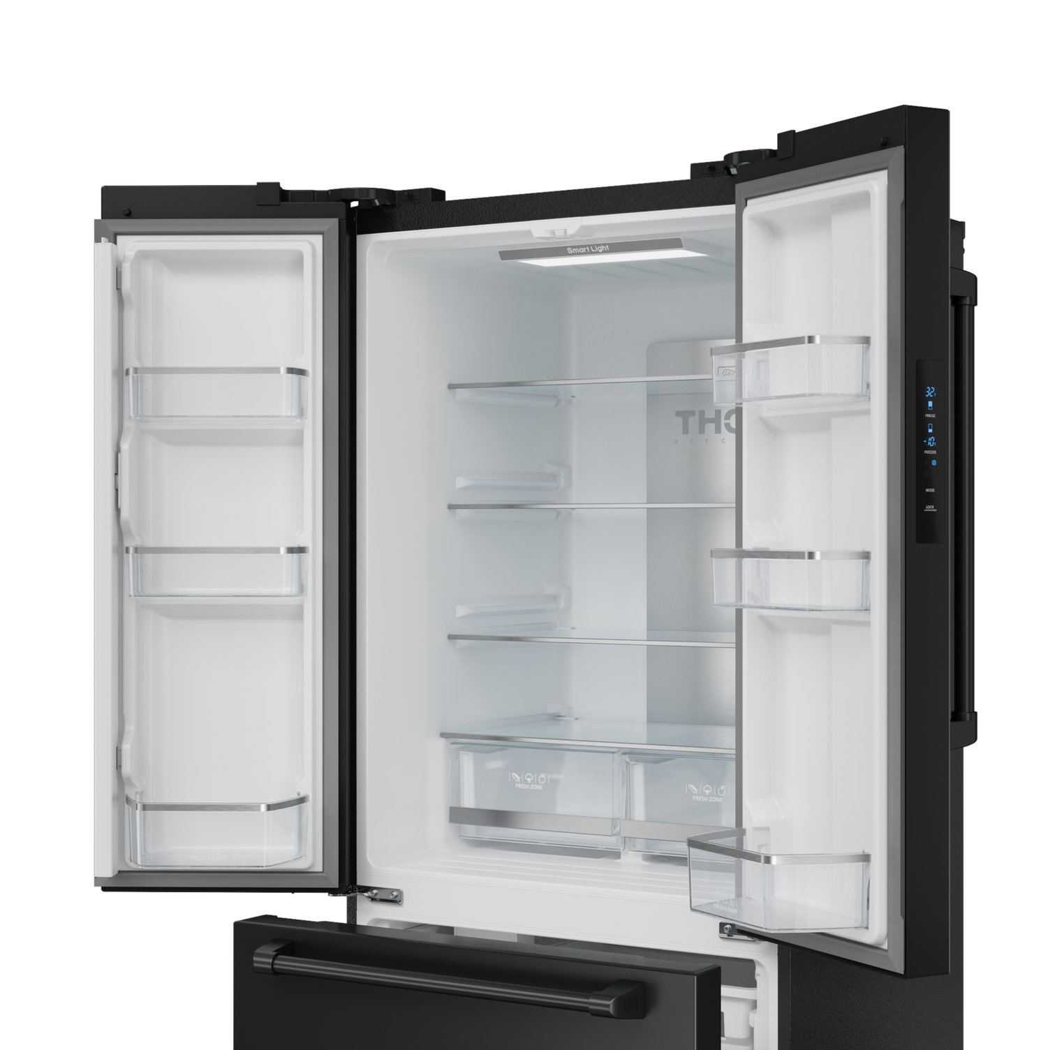 30 Inch 17.5 cu ft French Door Counter Depth Refrigerator with Ice Maker in Black | Gordon Ramsay Series