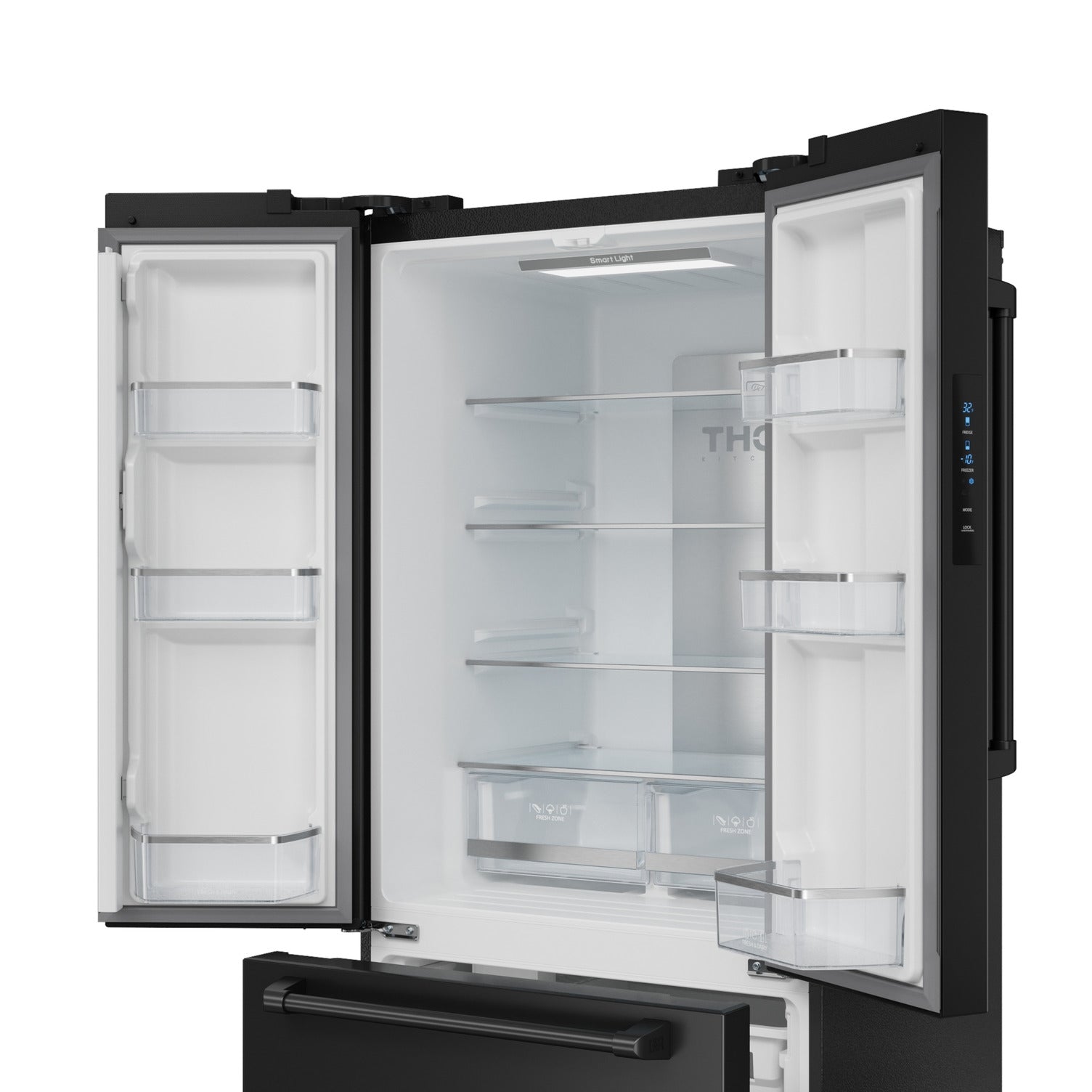 30 Inch 17.5 cu ft French Door Counter Depth Refrigerator with Ice Maker in Black | Gordon Ramsay Series