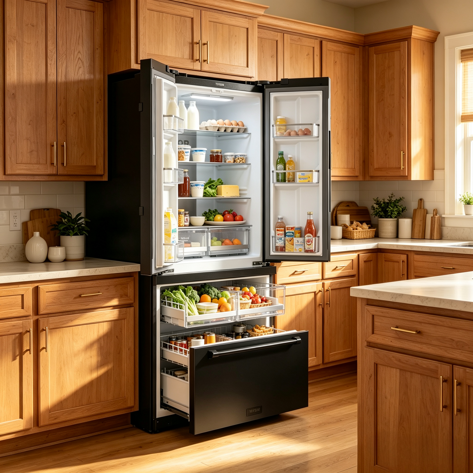 30 Inch 17.5 cu ft French Door Counter Depth Refrigerator with Ice Maker in Black | Gordon Ramsay Series