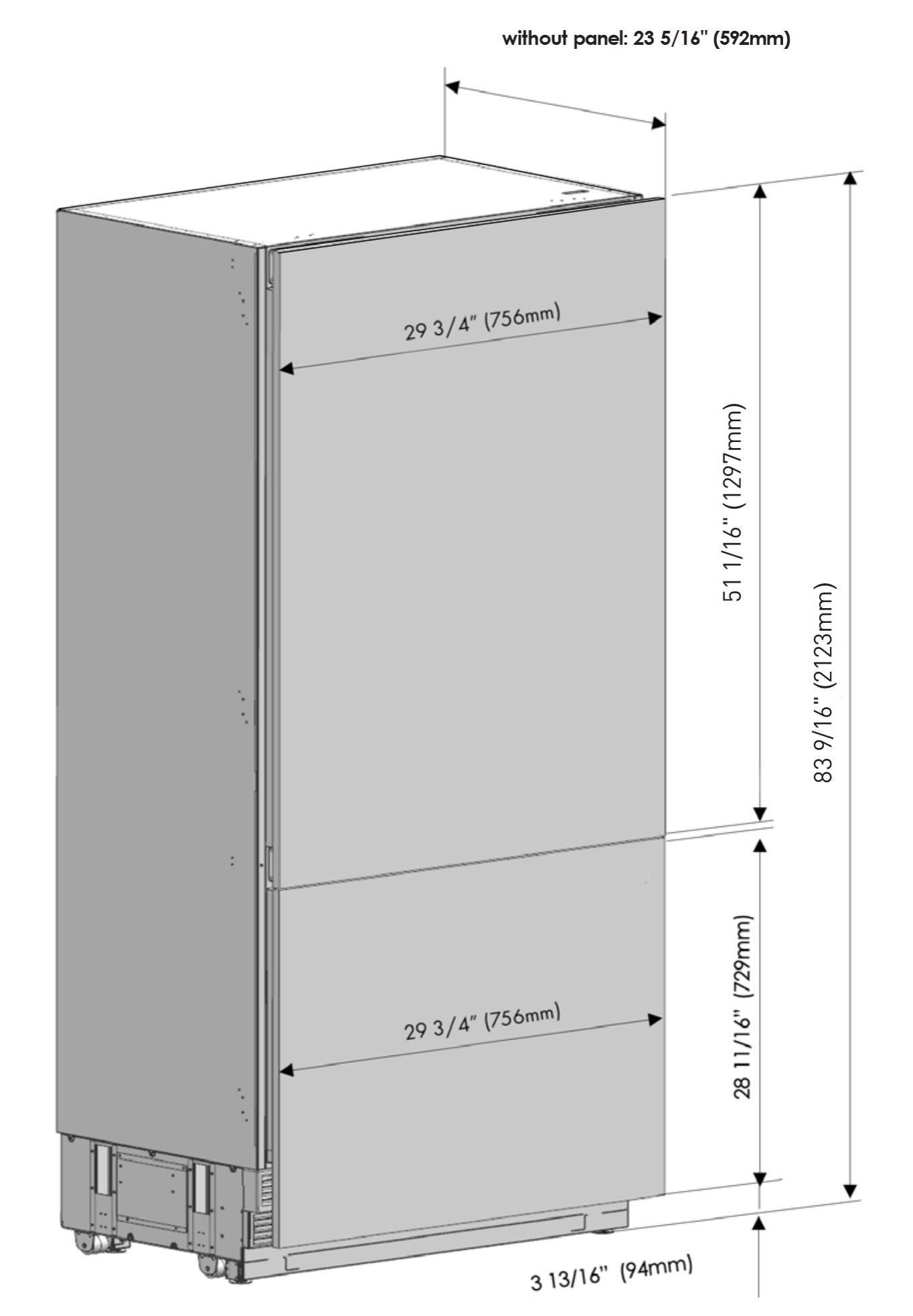 30 Inch Built-In Panel-Ready Bottom Mount Refrigerator