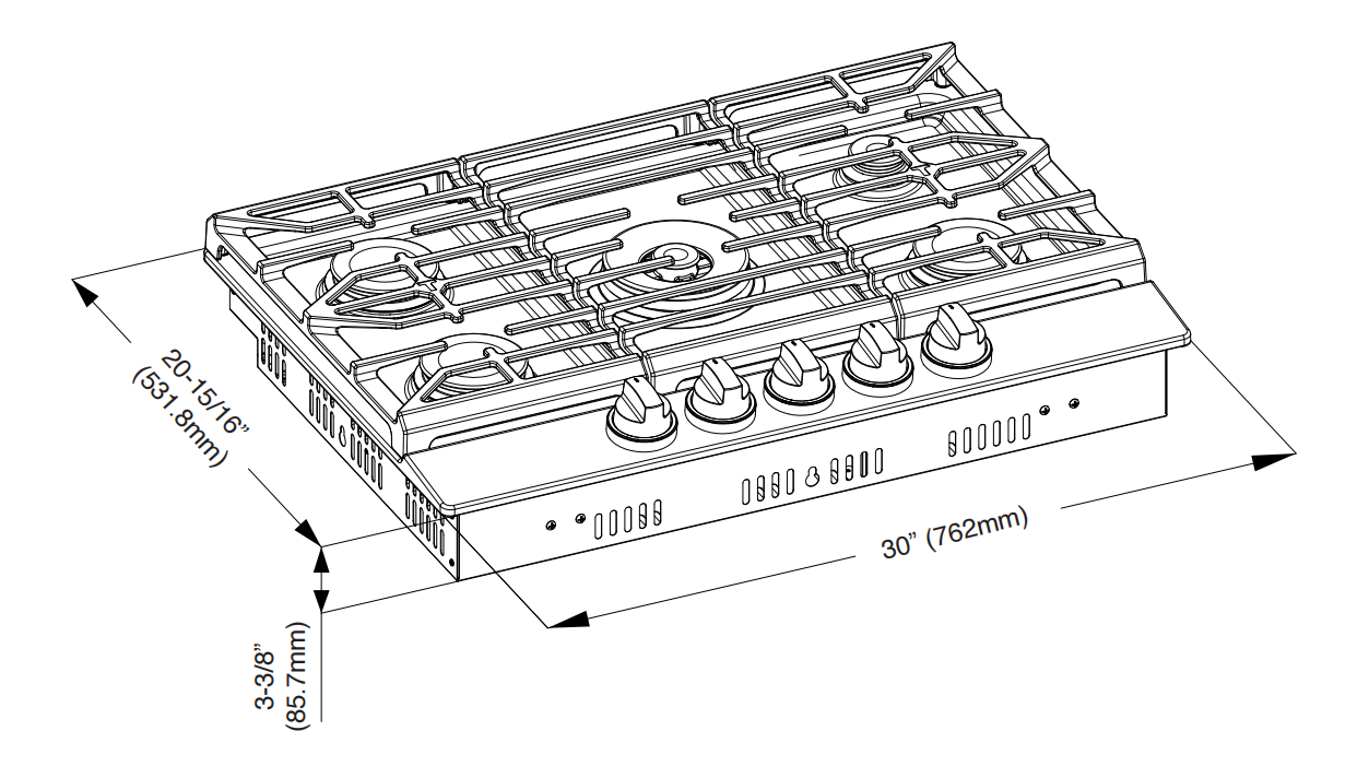 30 Inch Professional Gas Cooktop in Stainless Steel