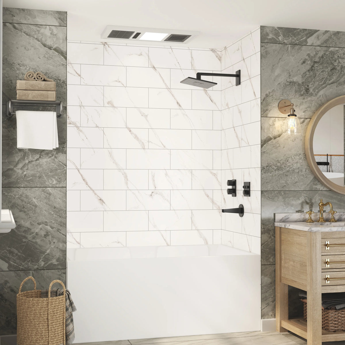 60"x36"/48"x96" Medium Tile Pattern SMC Shower Wall Panel System in 4 Finishes