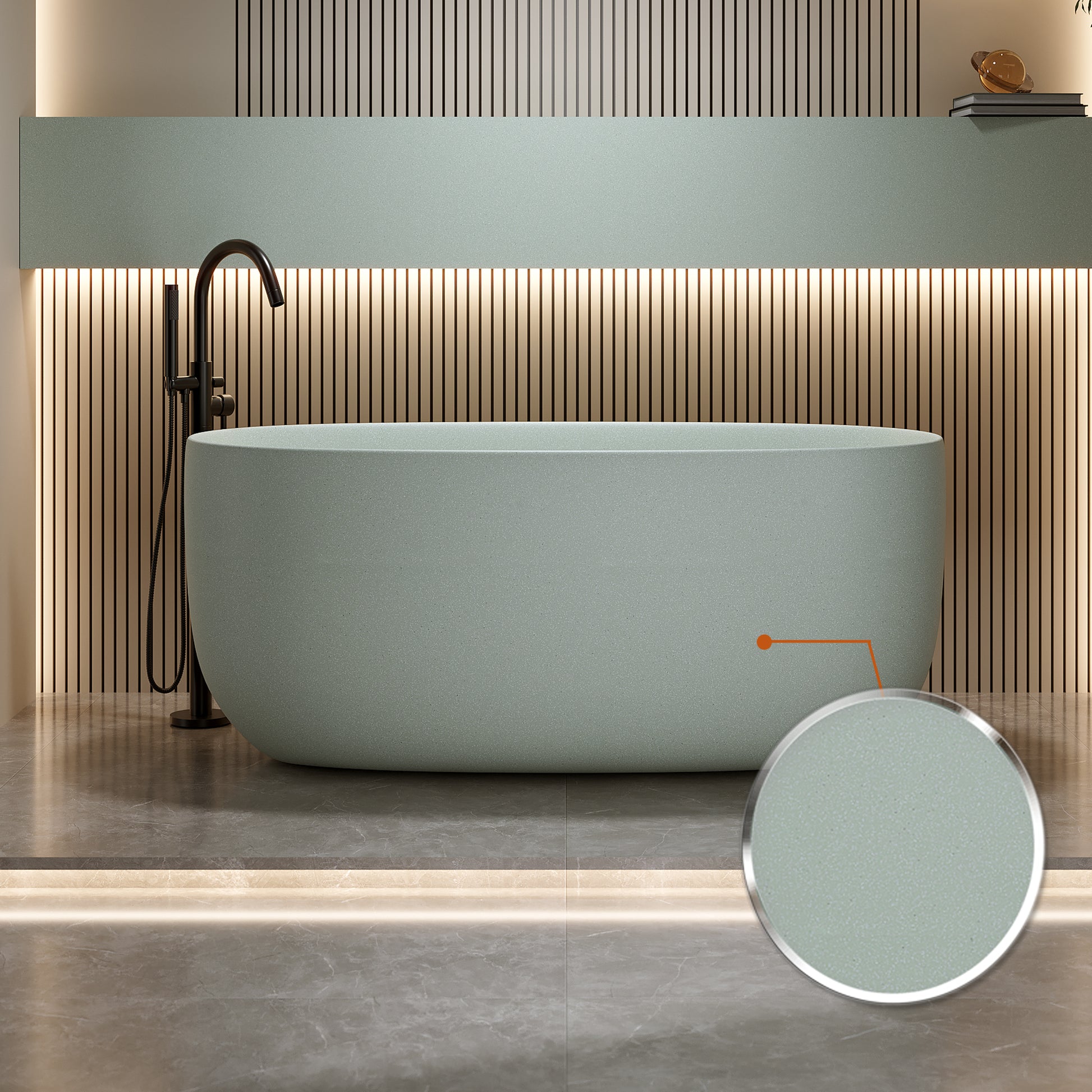 51" Freestanding Stone Resin Soaking Tub with Smooth Hand-Polished Surface, Pine Crest, Shadow Whisper