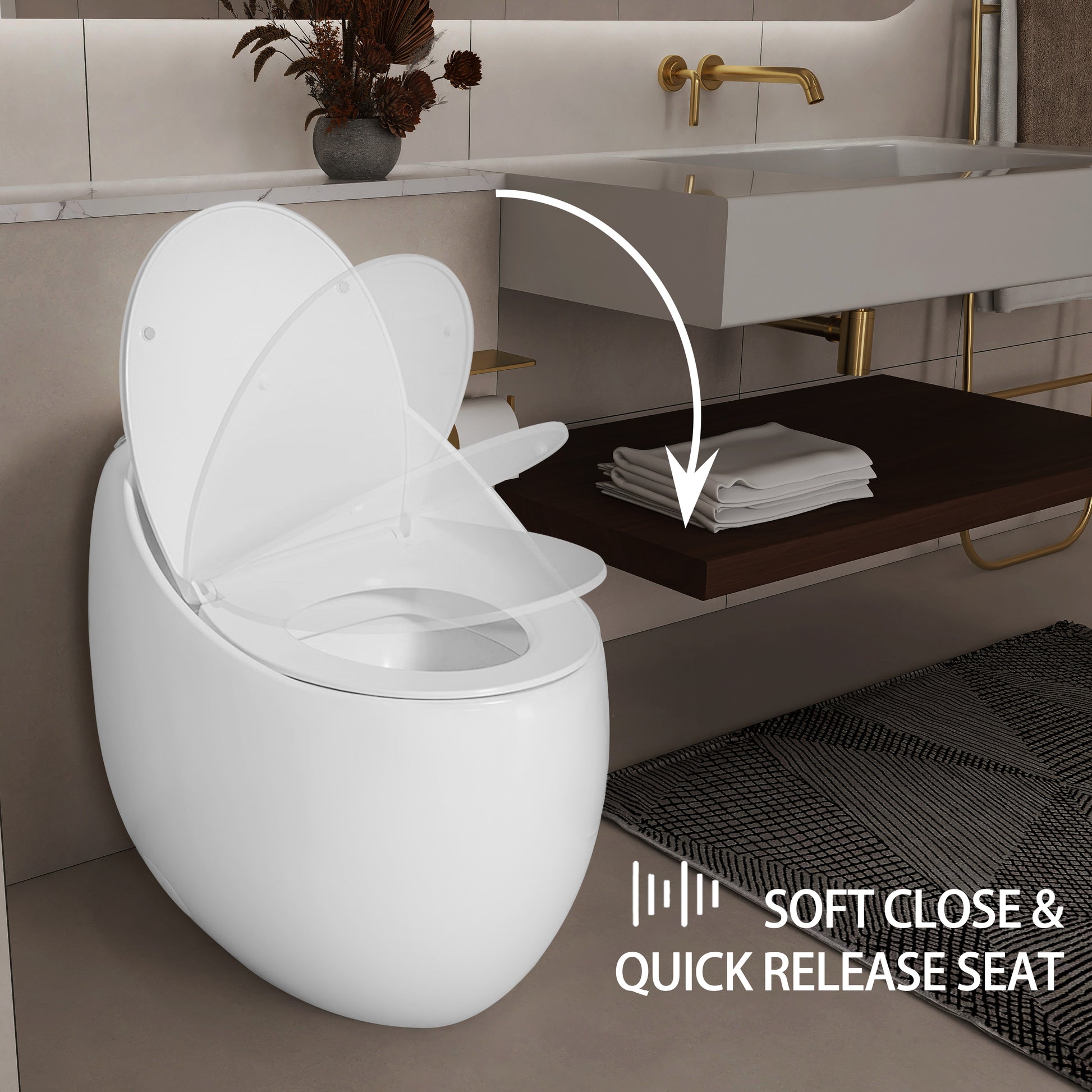 Egg Shape 1-Piece Toilet in Glossy White with 1.28 GPF Single Flush