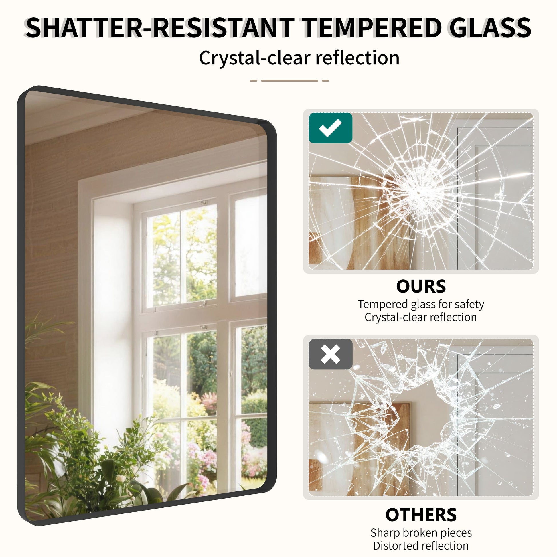 22"-72" W x 28"-40" H 14-Size Modern Aluminum Framed Beveled Bathroom Vanity Mirror with HD Reflection