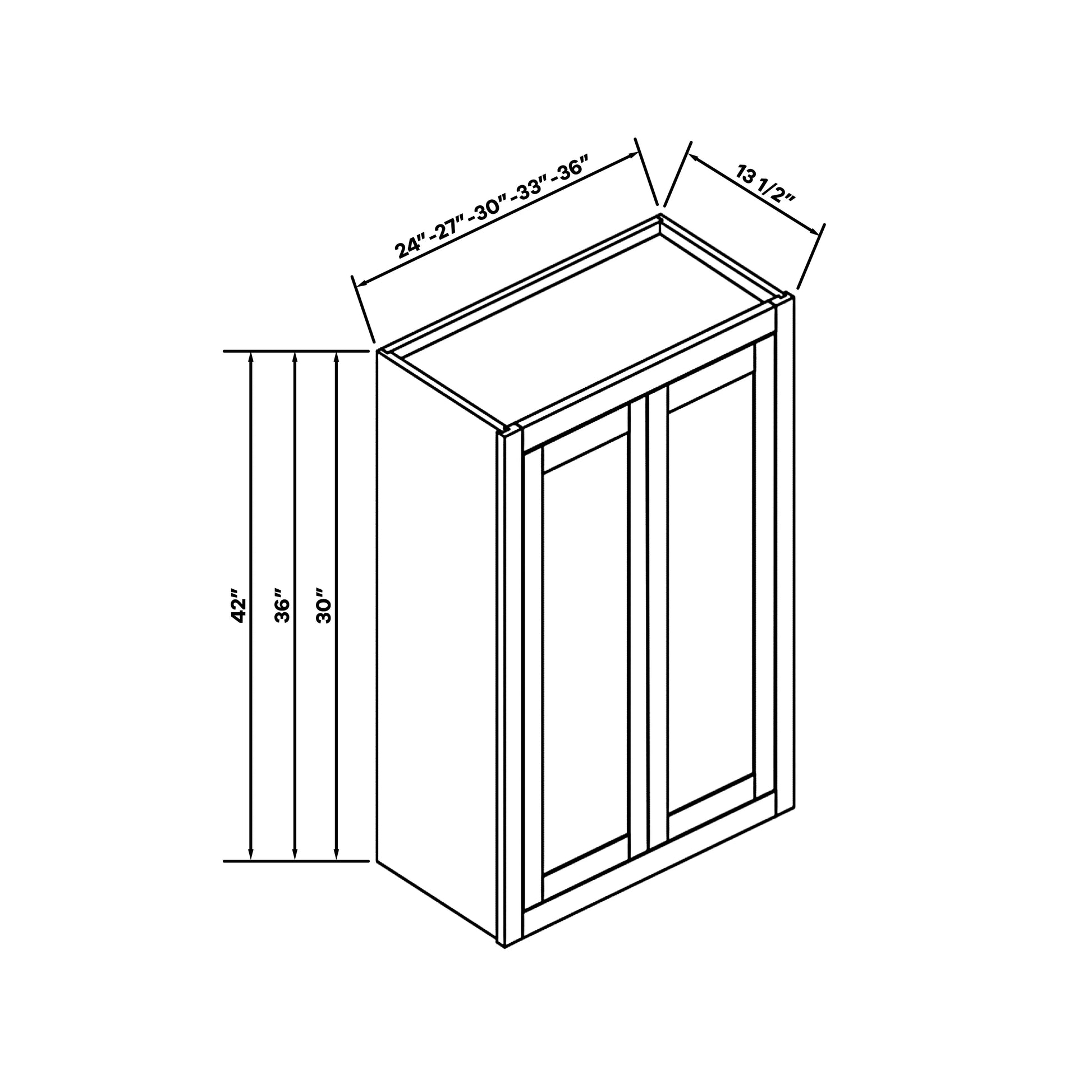 Inset Origami White RTA 24-36"W x 30-42"H x 13.5"D 15-Size Double Doors Wall Cabinet