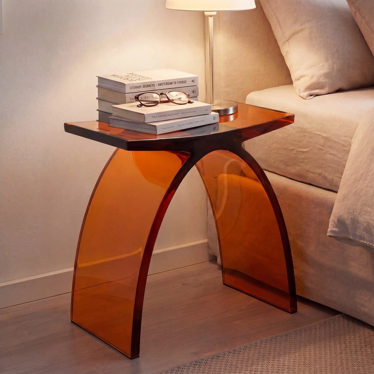 Translucent Resin Arched Solid Surface Bathroom Shower Bench in Glossy Smoke Black/Amber