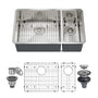32" Premium Multi-Functional 304 Stainless Steel Design Kitchen Sink , Efficient Double Sink Design with Practical Accessories for Enduring Durability, Silent Operation 