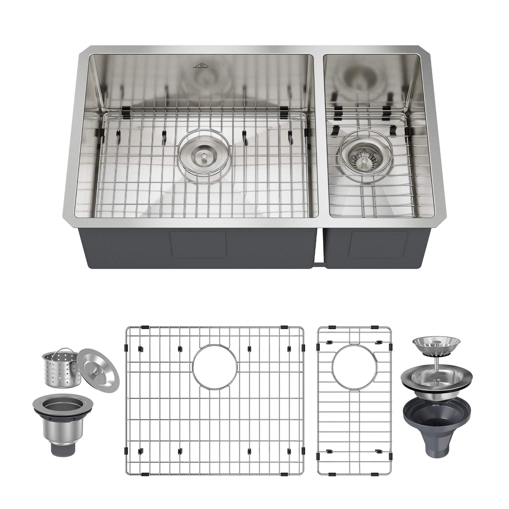32" Premium Multi-Functional 304 Stainless Steel Design Kitchen Sink , Efficient Double Sink Design with Practical Accessories for Enduring Durability, Silent Operation 