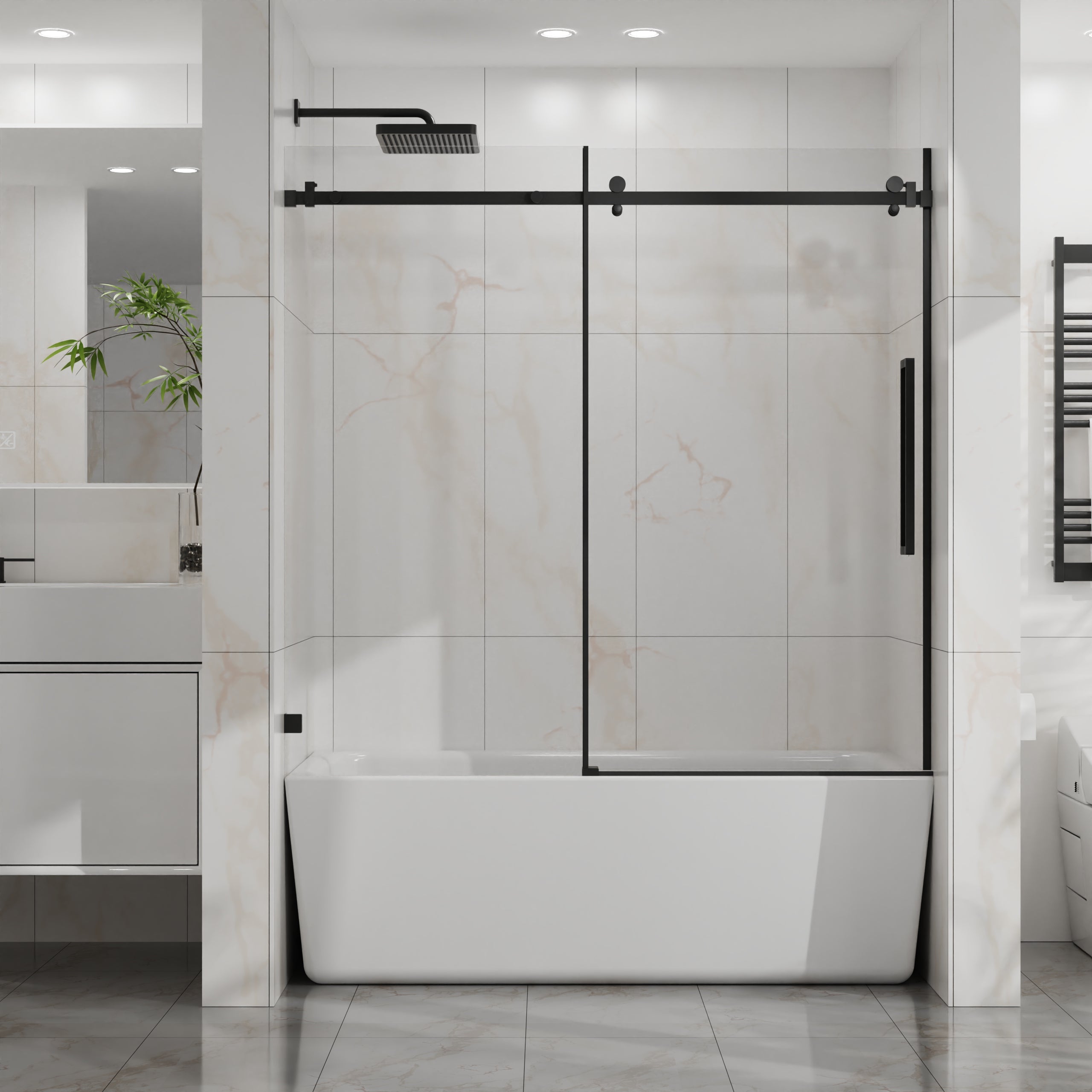 60"x 58" Bathtub Door, Frameless Tub Sliding Shower Door