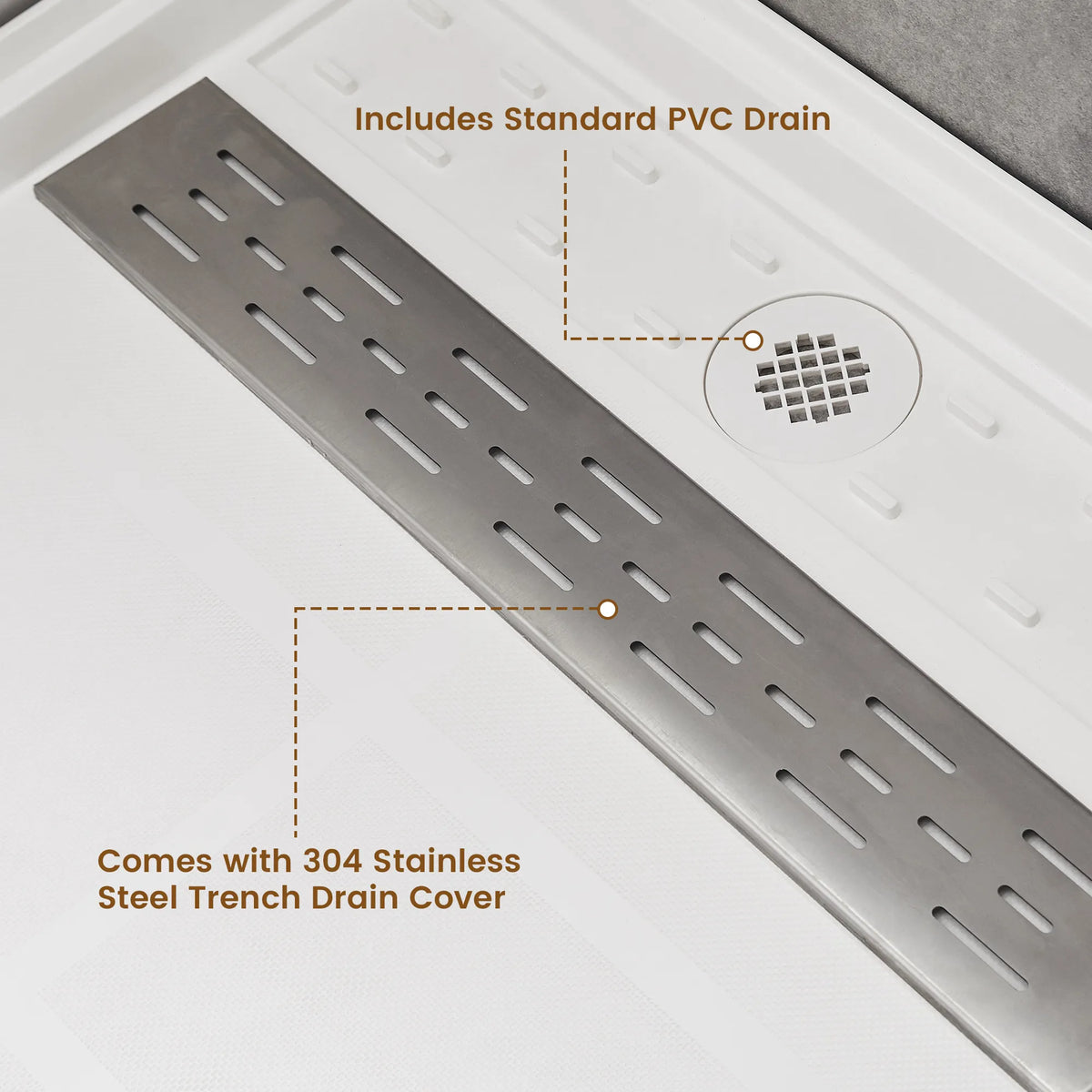 48"/60" x 30"/32"/36" White SMC Rectangular Shower Base with Non-Slip Texture, Left/Right Drain
