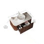 Floating Bathroom Vanity with Curved Edges, Fluted Drawer Fronts, Carrara Sintered Stone Top and Round Ceramic Vessel Sink, Natural Woodgrain / Dark Walnut