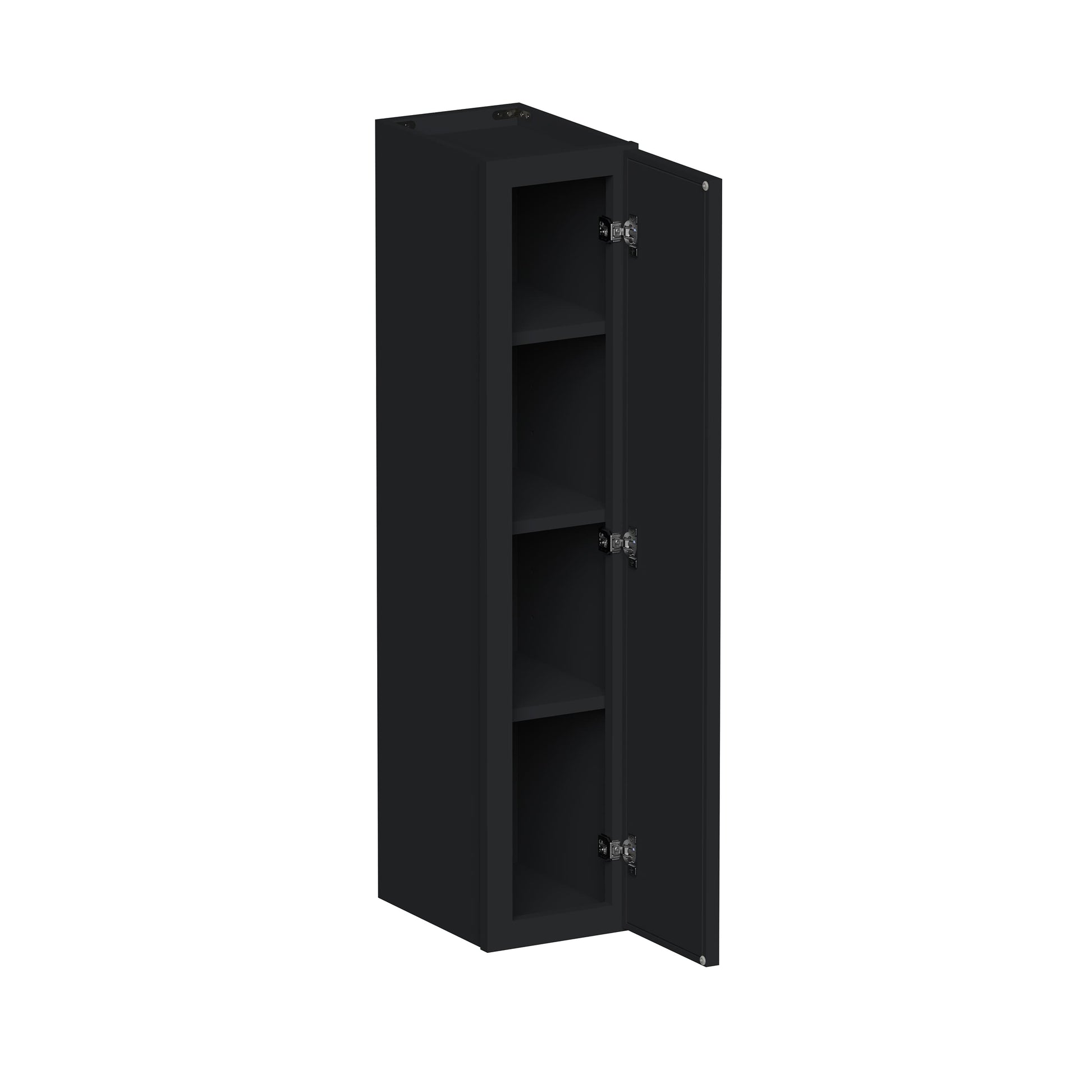 Slim Ebony Black Shaker RTA 9"-21"W x 30"/36"/42"H x 12"D 15-Size Single Door Standard Wall Cabinet