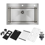 33" Golden R10 Tight Radius Stainless Steel Sink with Drainage Grid, Roll-up Rack, Two-Tiered Basin Design with Noise Reduction, with Scratch-Resistant, Oil-Repellent Surface