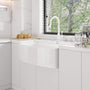 33 in. Curved Single Bowl Fireclay Farmhouse Apron Kitchen Sink with Grid and Drainer, cUPC Certified, in Glossy White/Matte Black/Matte Gray