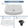 33 in. Curved Single Bowl Fireclay Farmhouse Apron Kitchen Sink with Grid and Drainer, cUPC Certified, in Glossy White/Matte Black/Matte Gray