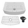 33 in. Curved Single Bowl Fireclay Farmhouse Apron Kitchen Sink with Grid and Drainer, cUPC Certified, in Glossy White/Matte Black/Matte Gray