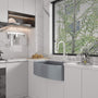 33 in. Curved Single Bowl Fireclay Farmhouse Apron Kitchen Sink with Grid and Drainer, cUPC Certified, in Glossy White/Matte Black/Matte Gray