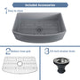 33 in. Curved Single Bowl Fireclay Farmhouse Apron Kitchen Sink with Grid and Drainer, cUPC Certified, in Glossy White/Matte Black/Matte Gray