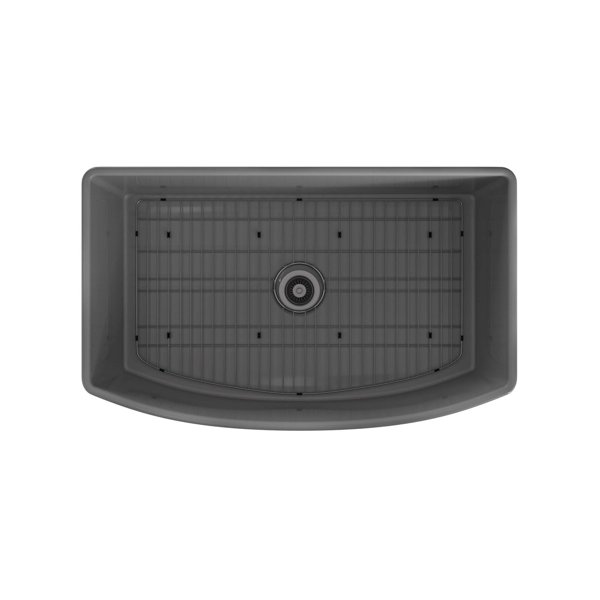 33 in. Curved Single Bowl Fireclay Farmhouse Apron Kitchen Sink with Grid and Drainer, cUPC Certified, in Glossy White/Matte Black/Matte Gray