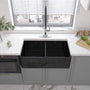 33 in. Double Bowl Fireclay Farmhouse Apron Kitchen Sink with Striped Design Reversible Installation, with Grid and Drainer, cUPC Certified, in Black/Gray/White